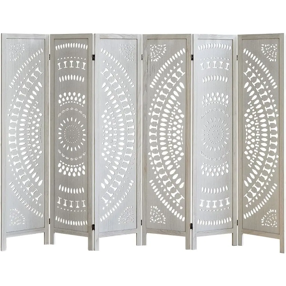 Separador de ambientes de 6 paneles estilo bohemio, 67 pulgadas de alto, pantalla de privacidad para el hogar y la oficina, blanco