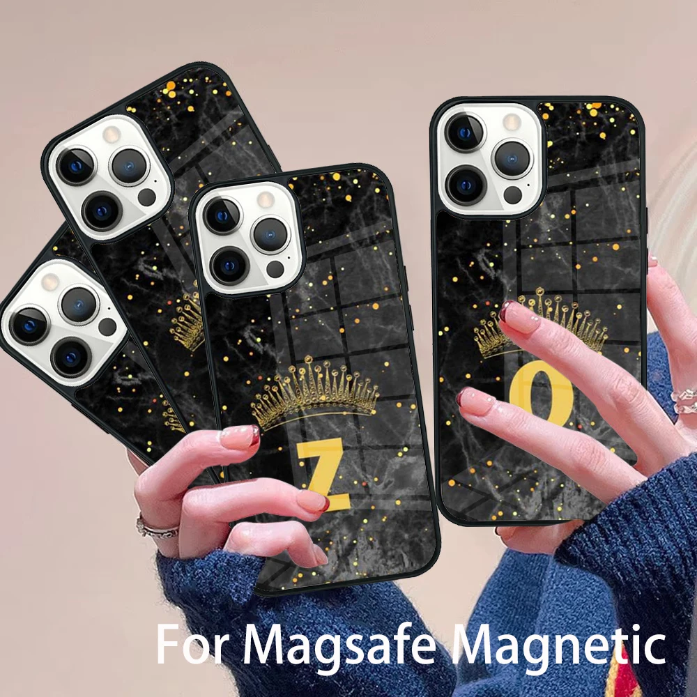 

Crown Letter Phone Case Magesafe Magnetic Wireless Charge Cover For IPhone 16 11 12 13 14 15 Pro Max Plus Mini