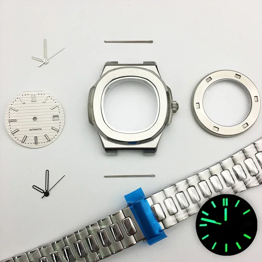 Nautilus Watch Case 39mm NH38 Watch Case Sapphire Mirror Case Kit for NH35/4R/NH38 Movement Watch Modification Repair Parts
