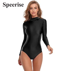 Speerise Adult Shiny Nylon Gymnastics Leotard Dance Costume Bodysuit Women Ballet Turtleneck Clothes Spandex Long Sleeve Classic