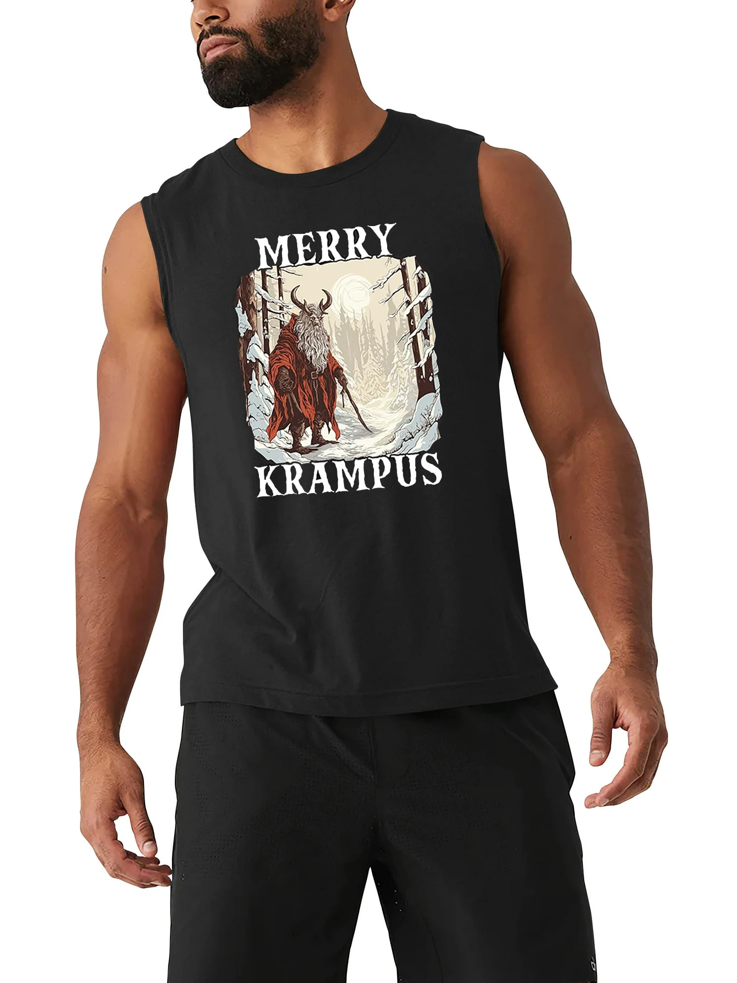 Retro Merry Krampus Christmas Gift Tank Top 100% Cotton O-Neck Casual Mens Vests Sleeveless T-shirt Xmas Streetwear