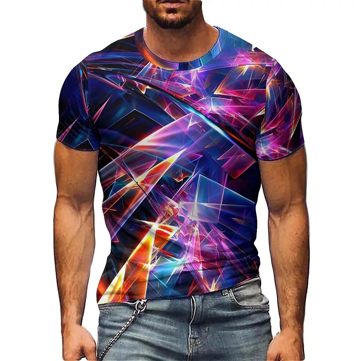 Men's 3D Printed Short Sleeved T-shirt with Ethnic Style Design for Vacation and Leisure, Breathable and Comfortable Fabric, Har