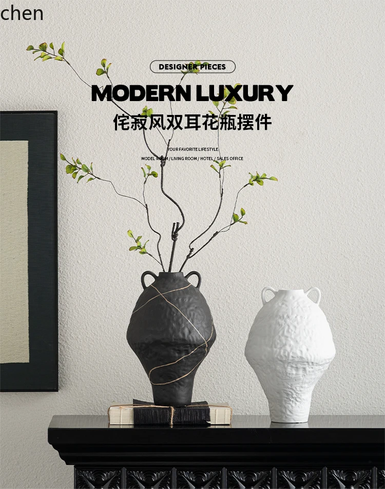 HXL Art Vase Ornament Living Room High Soft Decoration Flower Vase Study Office Decoration