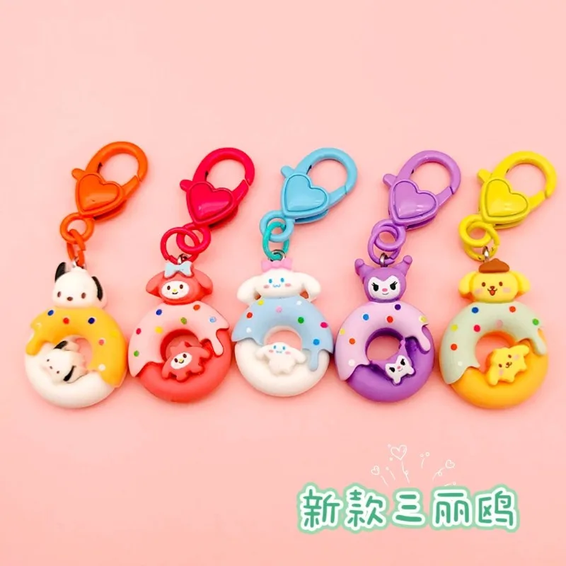 Cute cartoon Sanrio series new Cinnamoroll Pochacco My melody Pompom Purin Kuromi creative compact keychain decorative pendant