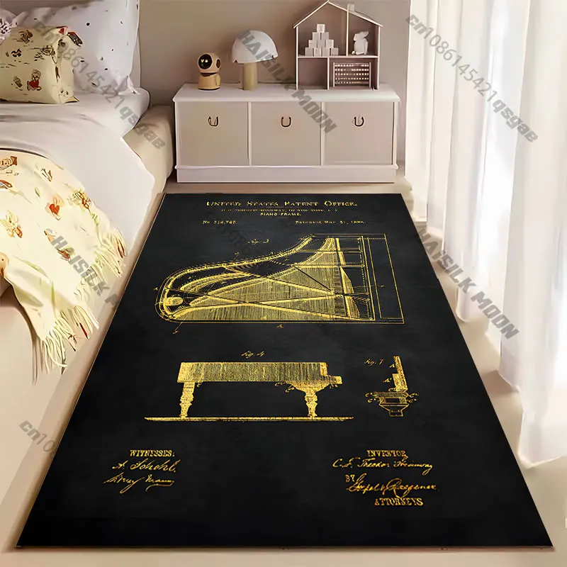 Piano frame patent blueprint drawing carpet Yoga living room room decor children's crawling mat doormat area rug games mat