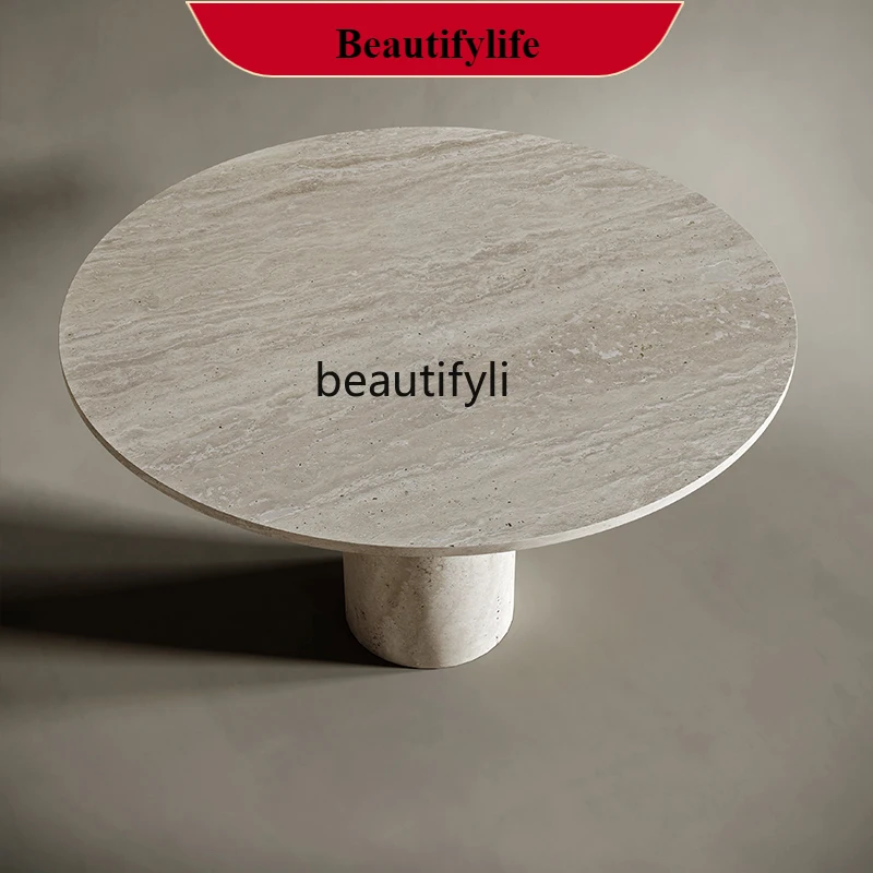 

Nordic simple natural travertine dining table round restaurant dining table designer round table G1218