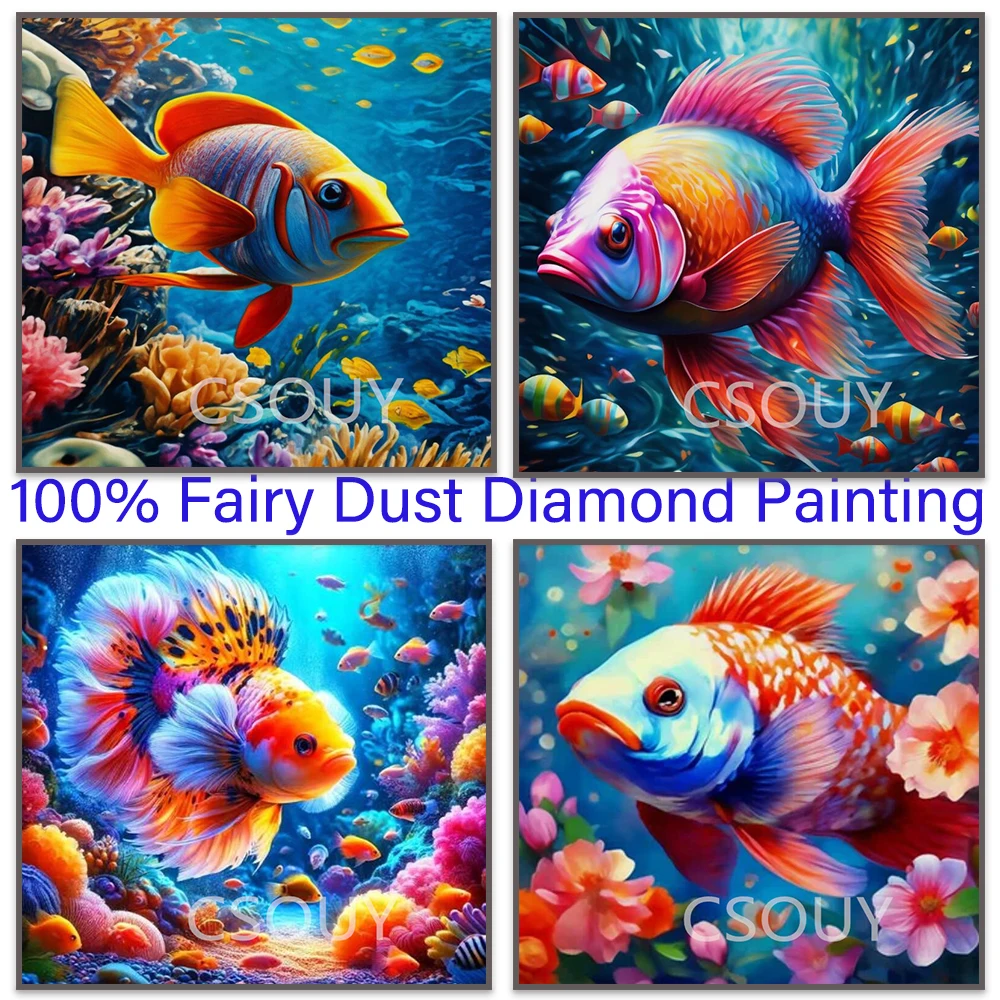 Goldfish Flower 100% Fairy Dust Square Drill Full 5D Diy Diamond Painting Cross Stitch Crystal Embroidery Mosaic Decor Needlewor