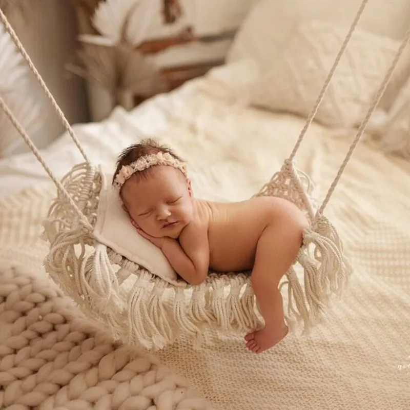 Baby hammock crib for newborn photography props,new style macrame blanket for baby photo shoot