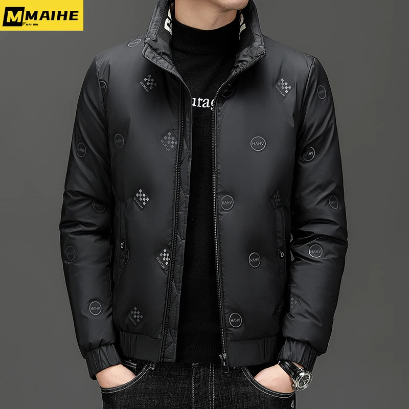 

2023 Winter Luxury Down Coat for Men Lightweight High Neck Windproof White Duck Down Warm Coat for Men Business Short Down Coat