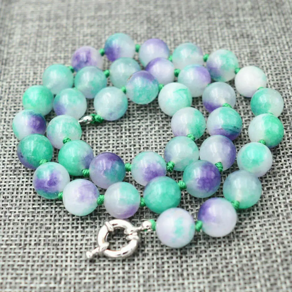Handmade 10mm Multicolor Jade Round Gemstone Beads Knotted Necklace 18''
