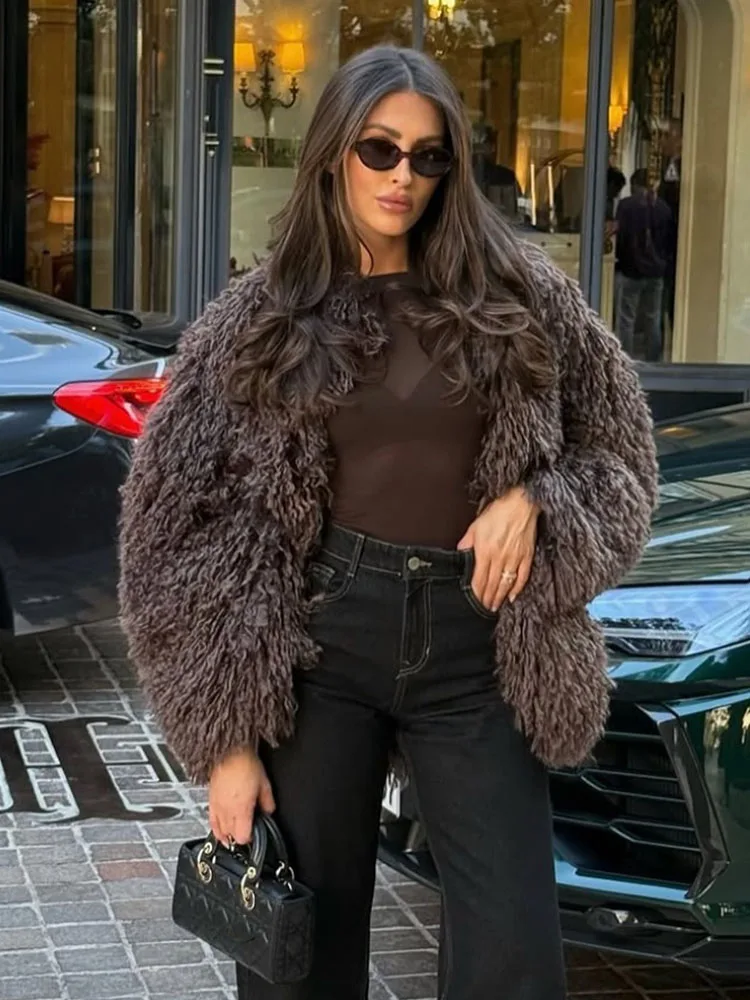 HH Moda Feminina de Inverno Versátil Quente Jaqueta com Efeito de Pele Sintética Temperamento Feminino Botão Coberto High Street Casual Casaco Curto