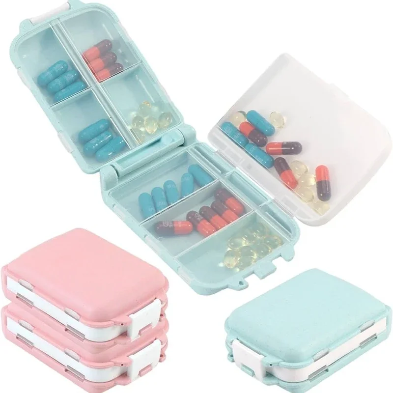 Portable medicine box foldable three-layer 8-grid small medicine box pill packaging storage box