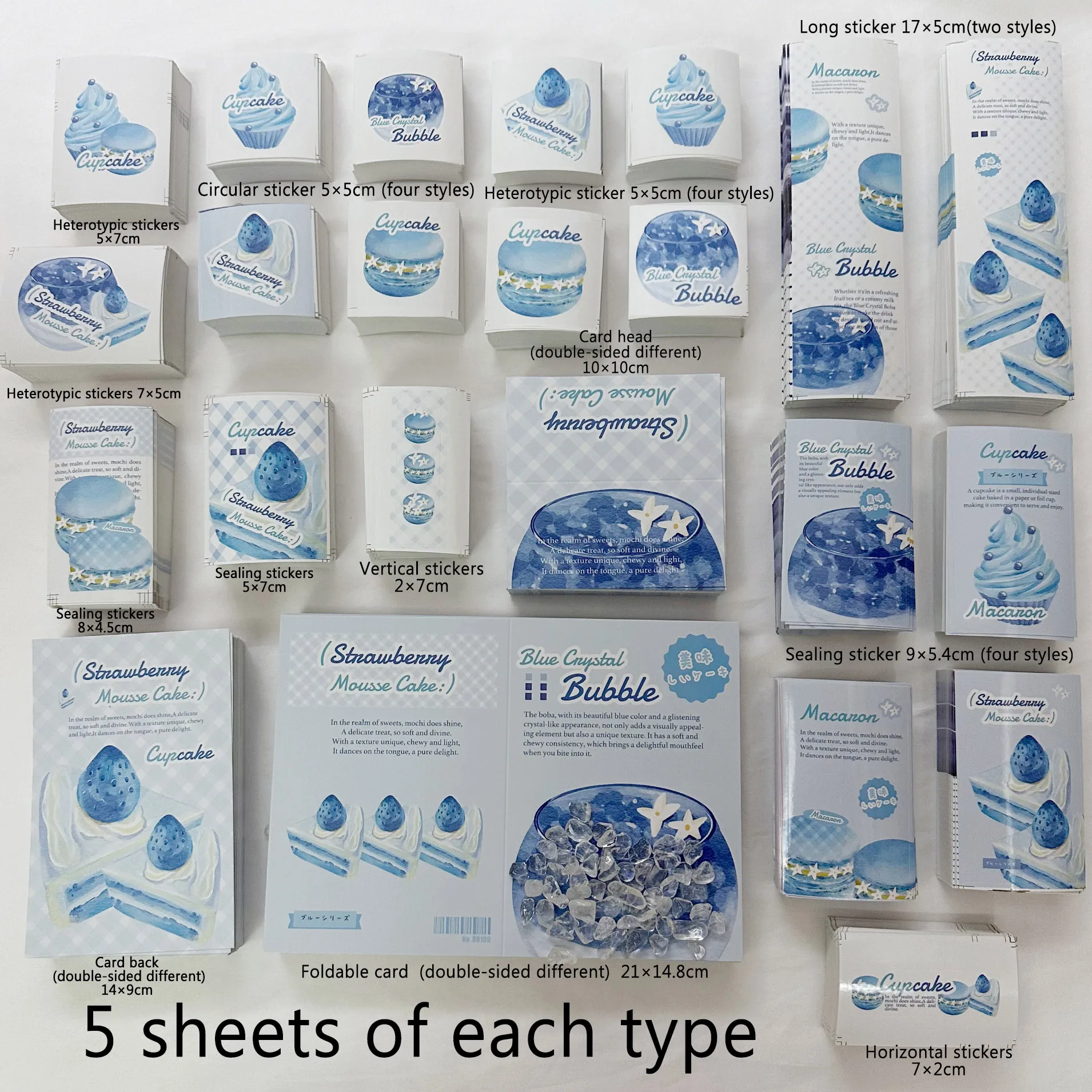 115pcs-Stickers Greeting Card Folding Card Set-Blue cake Design-used for DIY packaging decorating anime,Kpop, Birthday gifts