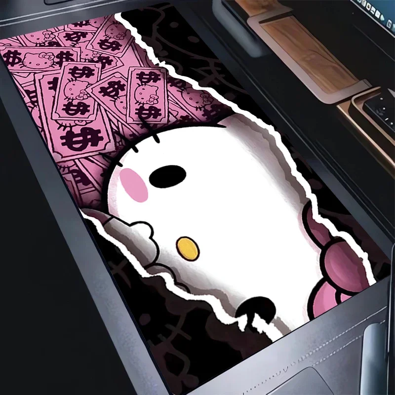 

Mouse Pad PC Kawaii Gamer Cabinet Mousepad Hello Cartoon K-kitty Cat Keyboard Pad Laptop Pink Anime Pattern Extended Desktop Mat