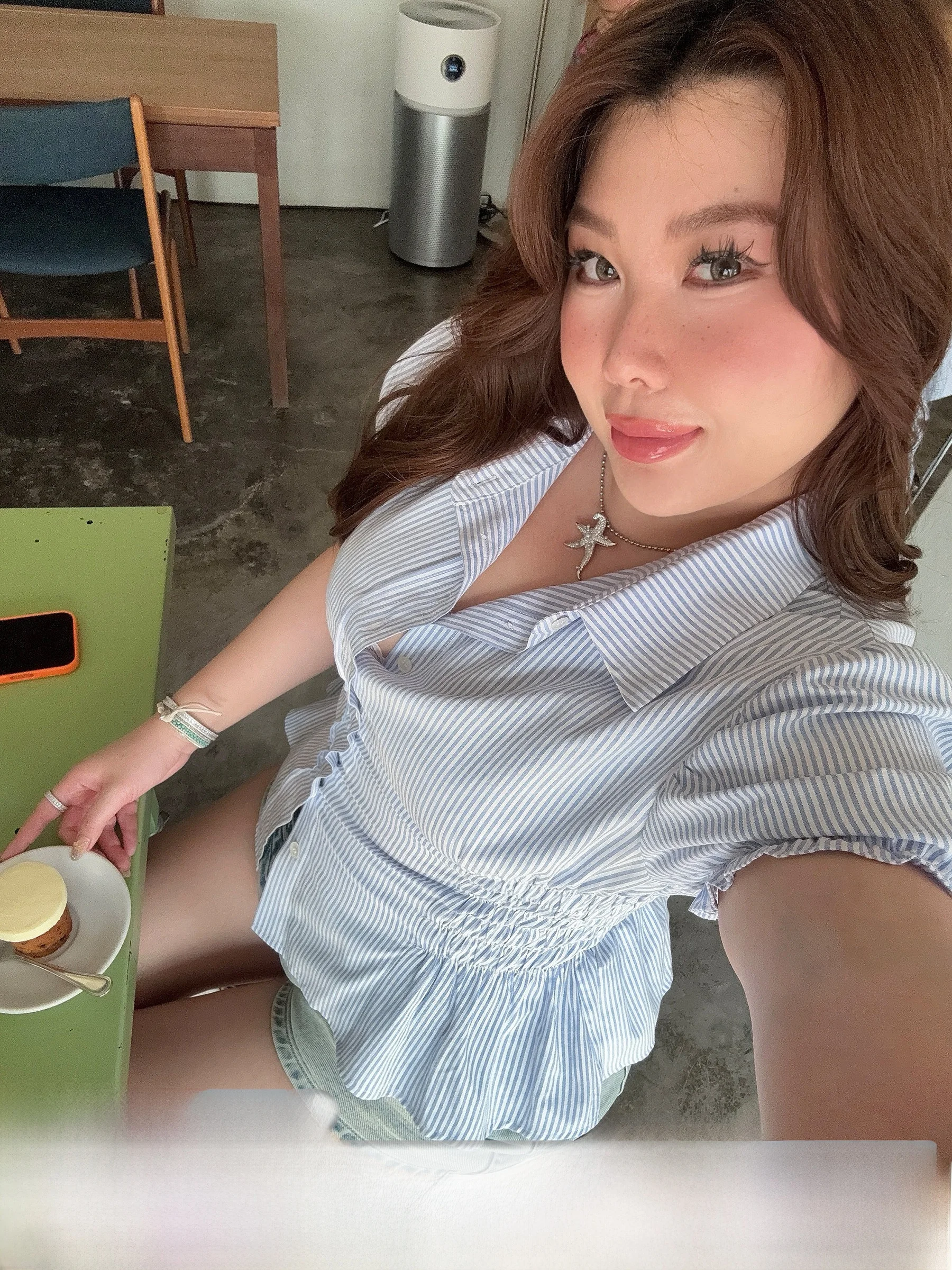 

Boolibyoo47 Vintage Slim Fit Shirt Short Sleeve Waist Cinched Stripe Pattern Women's Casual Fashion Cotton Polyester Blend