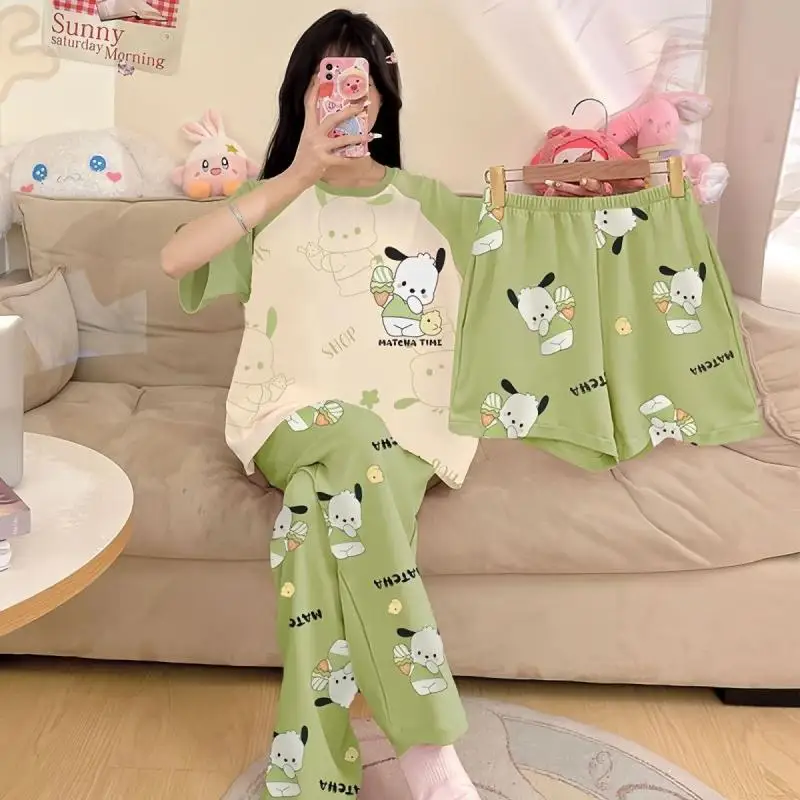 Sanrio Pigiama Ragazza Calda Estate Sanrio 2025 Dolce Studente Carino Set di Tre Pezzi Cartoon Kulomi Moda Versione Allentata Vestiti per La Casa