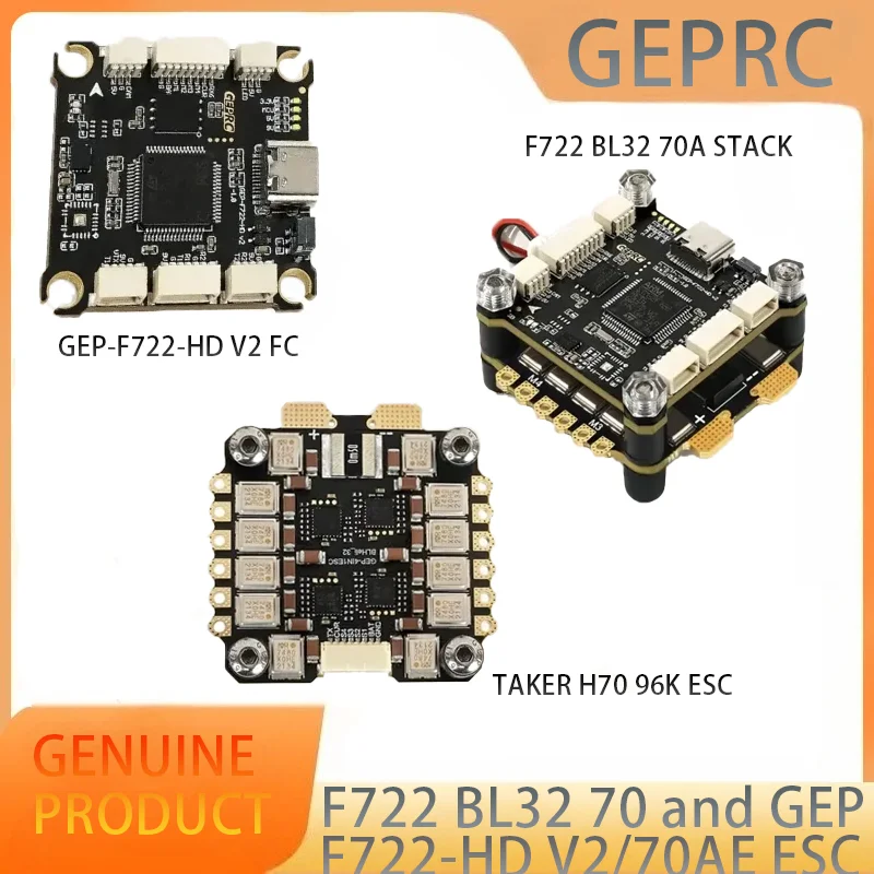 

GEPRC TAKER F722 BL32 Stack 70A Flight Controller Air Unit Connect 3-6S LiPo 9V2.5A 5V3A BEC FPV