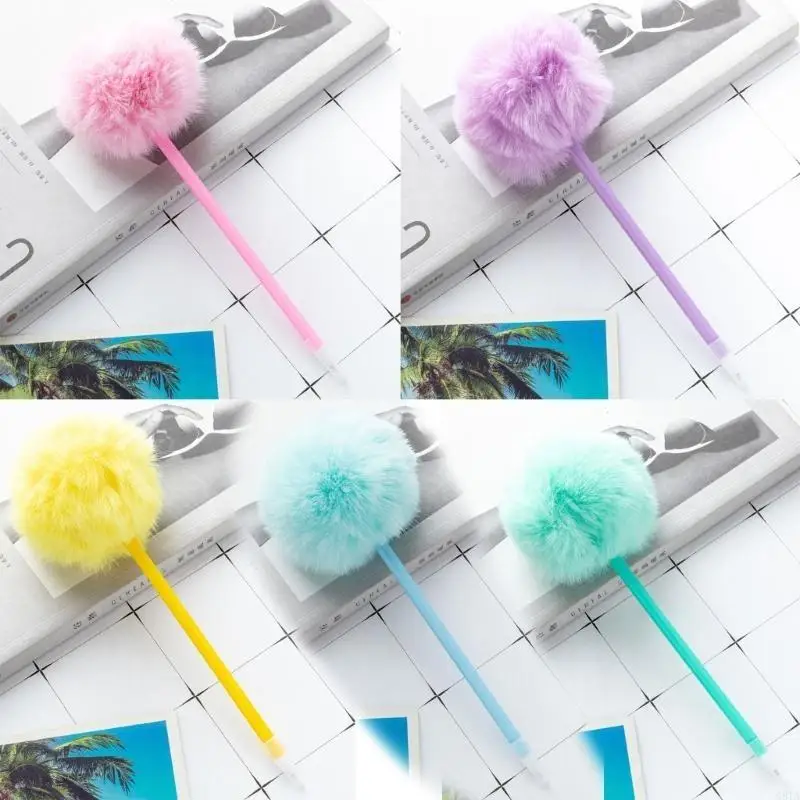 

G8TA 5Pcs Furry Ballpoint Pen Funny Writing Tool 1.0mm Refillable Smooth to Write