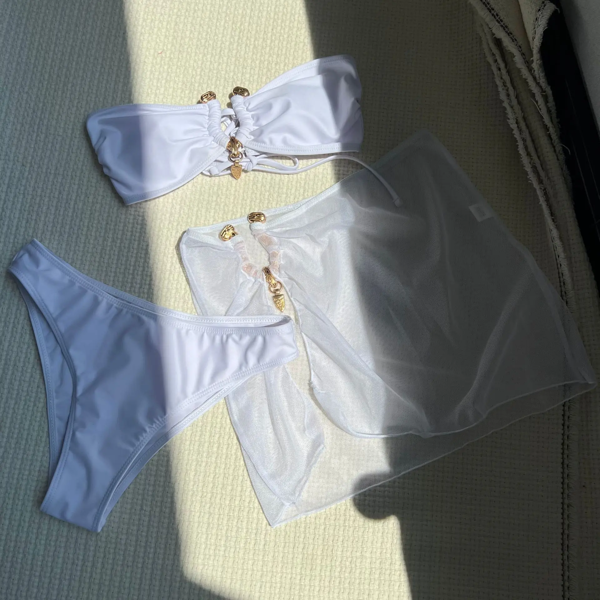 bikini sexy a fascia set 3 pezzi con prospettiva in rete divisa minigonna costume da bagno costumi da bagno costumi da bagno costumi da bagno biquini tankini
