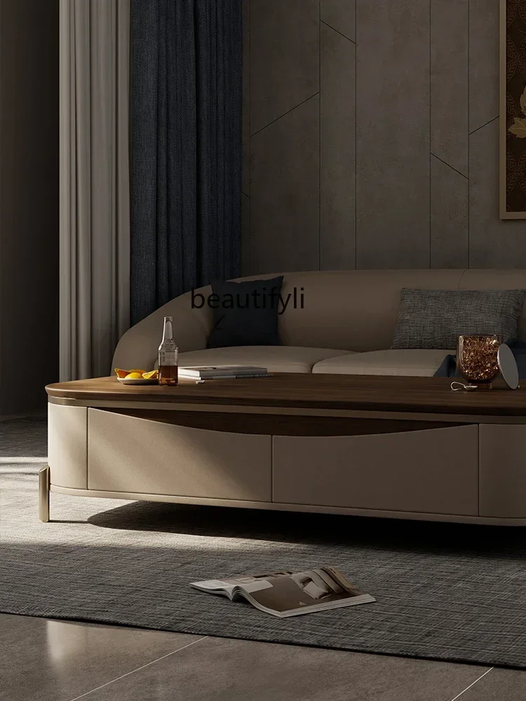 xz1Italian Style Light Luxury Solid Wood Tea Table Original Design Living Room Large Apartment High-Grade Home Square Tea Table