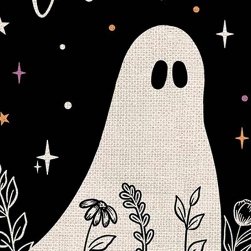 ハロウィーンをテーマにした両面プリントのリネンの庭の旗、休日の装飾、ウェルカムフラグ、入り口