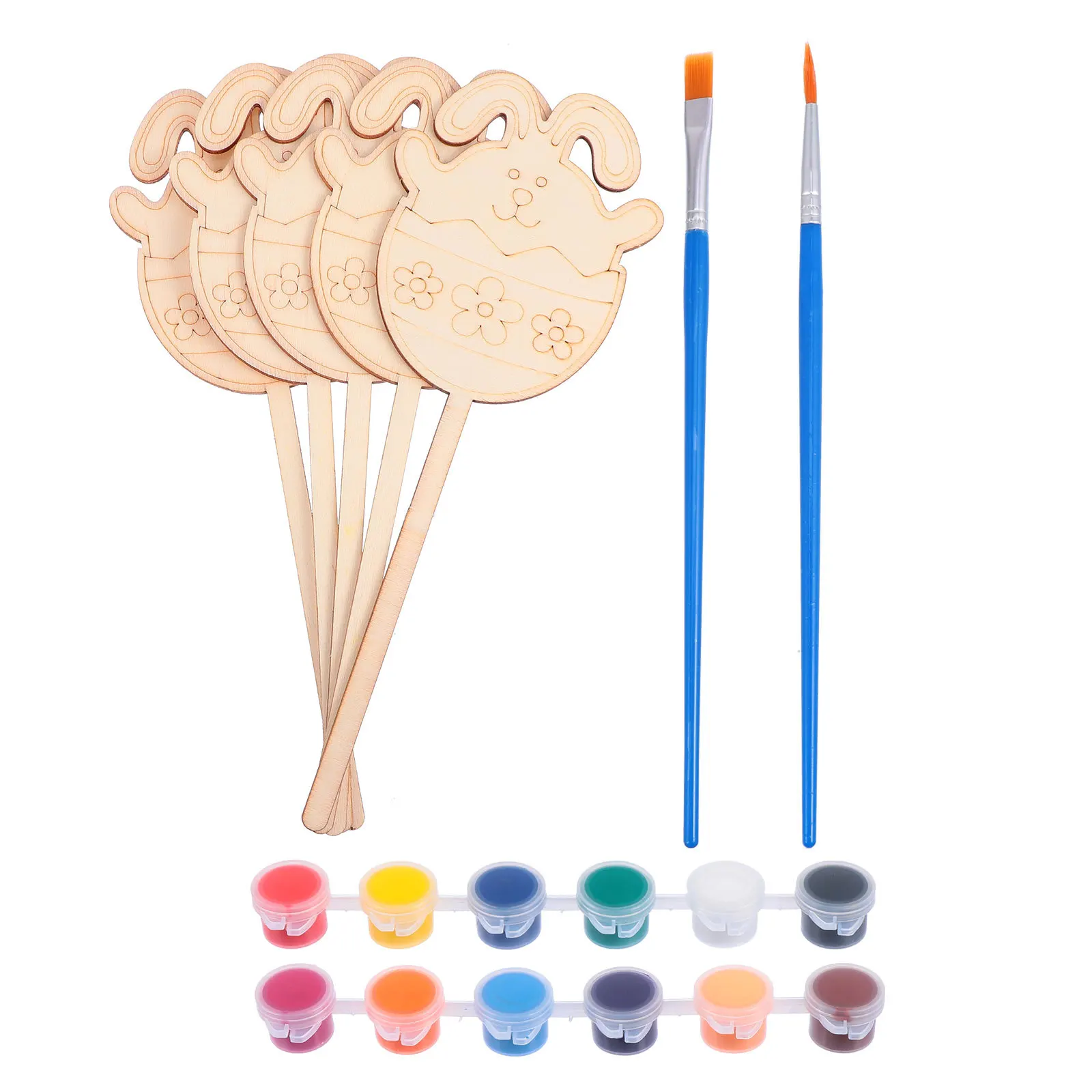 1セット DIY木製ウサギデコレーション イースター木製塗り絵 子供向けペイントクラフト ホームデコレーション 室内アートプロジェクト 木製手作り