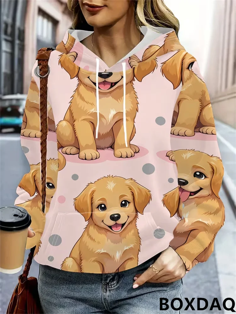 Animal 3D Dog Pattern Printed Women's Autumn Hoodie Long Sleeve Fashion Women's Top Coat With Pocket Casual Women's Sportswear