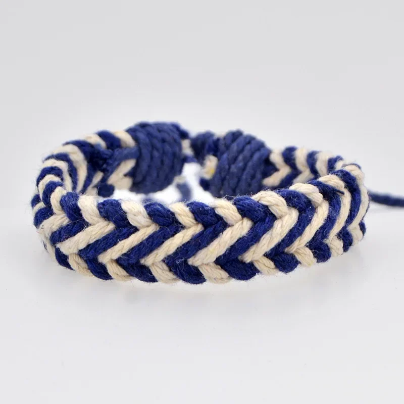 10pcs Ethnic Folk Cotton and Linen Two-color Water Ripple Weave Bracelet Retro Handmade Cord Hippie Friendship Wrap Women