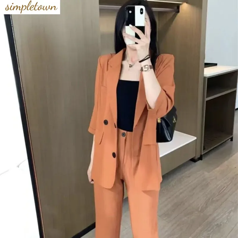 2023 Spring/Summer New Professional Suit Set for Women's Korean Fashion Loose and Slim Coat 9-point Pants Two Piece Set