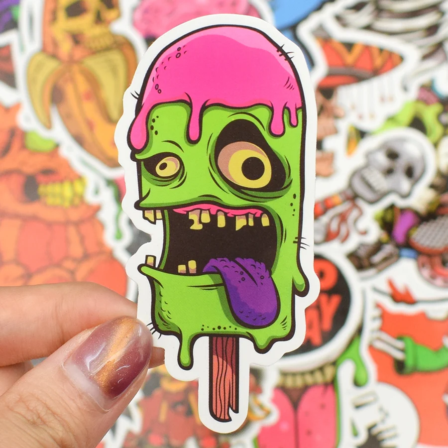 50 PCS Terror Stickers Ghost Graffiti Skeleton Cool Rock Punk JDM Sticker for Adult DIY Laptop Skateboard Guitar Fridge Car Bike