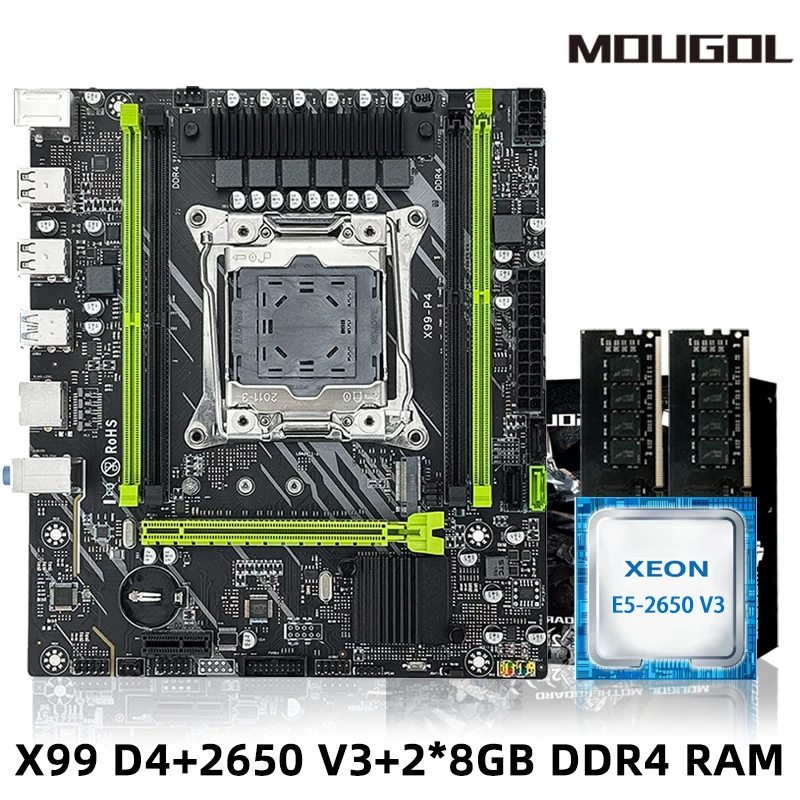 MOUGOL X99 D4 Motherboard Set Kit With Intel LGA2011-3 Xeon E5 2650 V3 CPU+DDR4 2*8GB 2133MHz RAM Memory NVME M.2 SATA Game Set