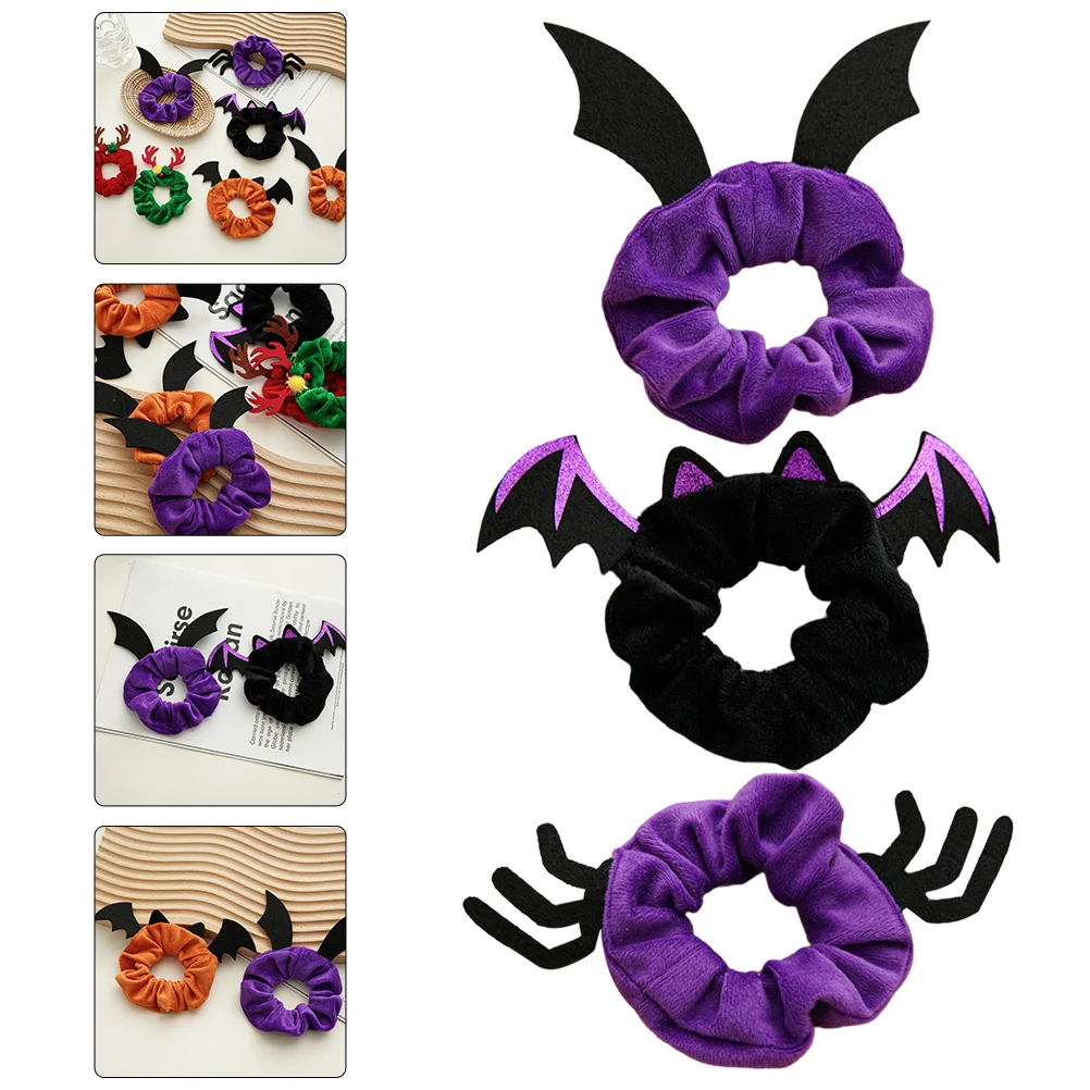 

3 Pcs Halloween Bat Scrunchie Elastic Ponytail Holder Hair Ties Bulk Girls Accessories for Holders Scrunchies Women Ribbons