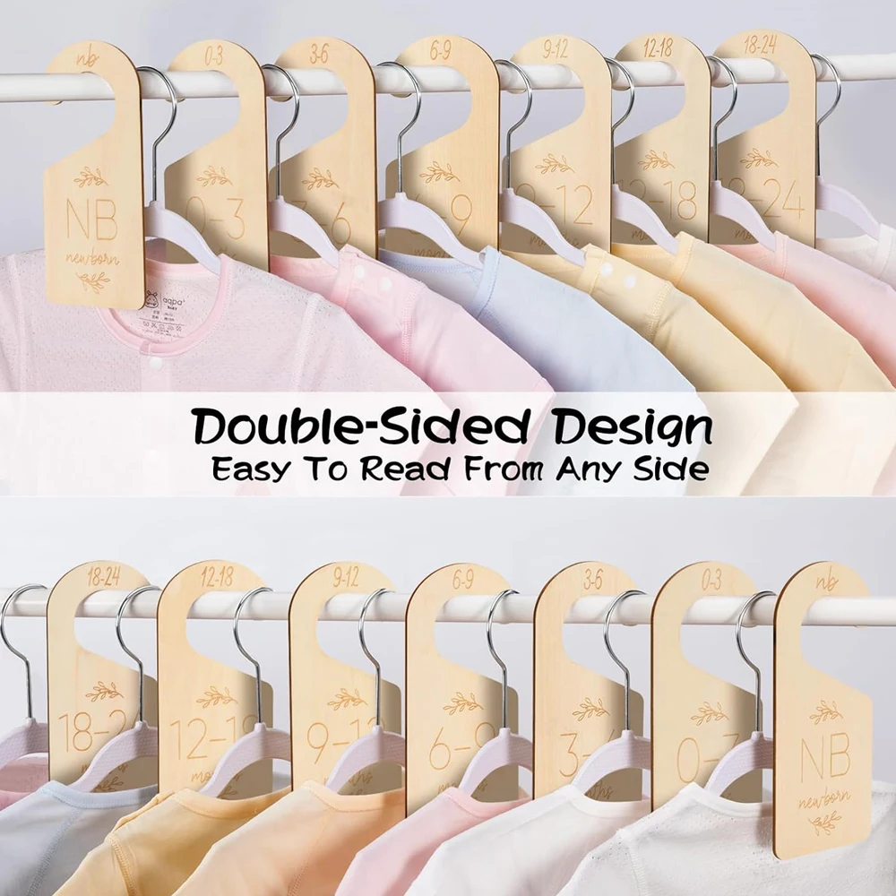 7pcs Baby Closet Dividers for Clothes Space Separation Wooden Double-Sided Clothes Size Interval Separation Hanger Hanging Board