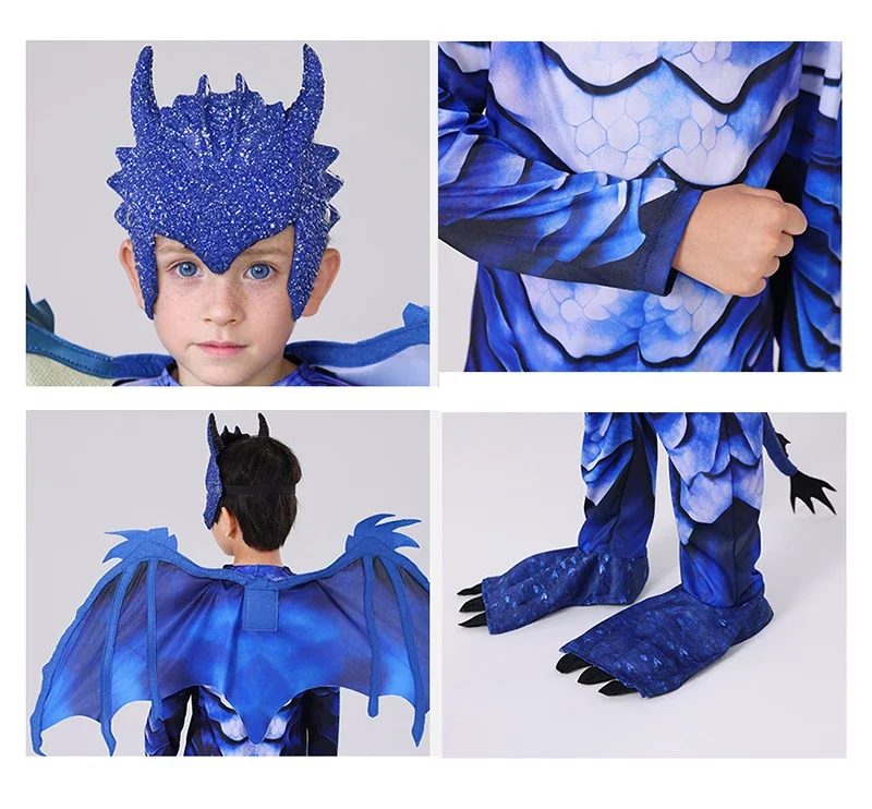 Sydney New Kids Frost Dragon Knight kombinezon maska garnitur przebranie na karnawał chłopcy dinozaur kostium wydajności kostium na Halloween