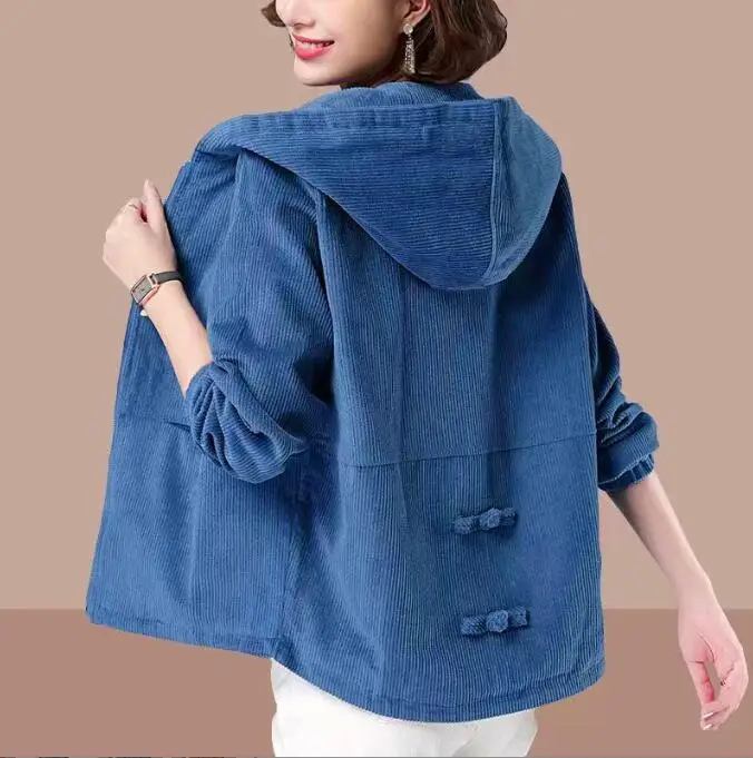 

Women's Short Corduroy Jacket Loose Fit Casual Sweatshirt Style Autumn Winter New Women Clothes Short Thin Jacket