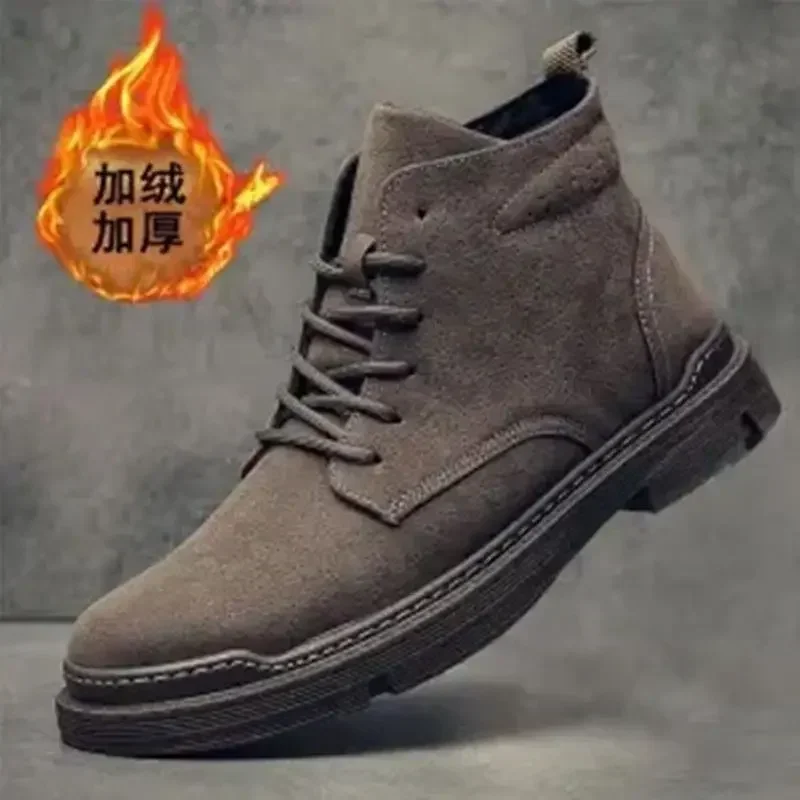 Retro Men Black Ankle Boots High Top Work Boots Outdoor Fashion Warm Snow Anti Slip Short Boots for Men Comfortable Booties Men