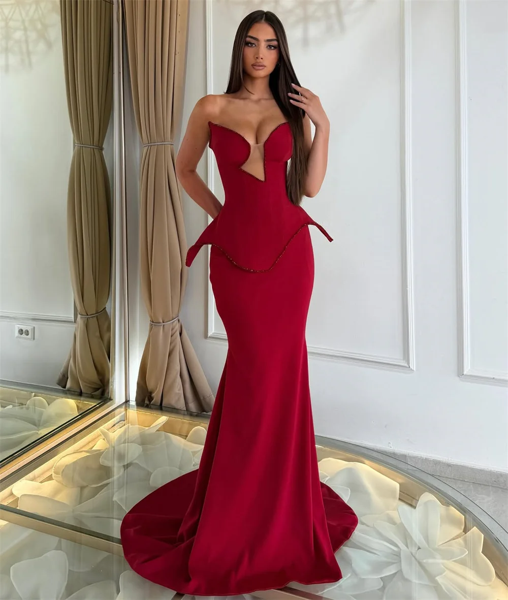 tube top peplum dress Elegant Women's 2 Piece Set - Vintage Peplum Tube Top & Side Slit Midi  Skirt - Chic Summer Party Wear 2026