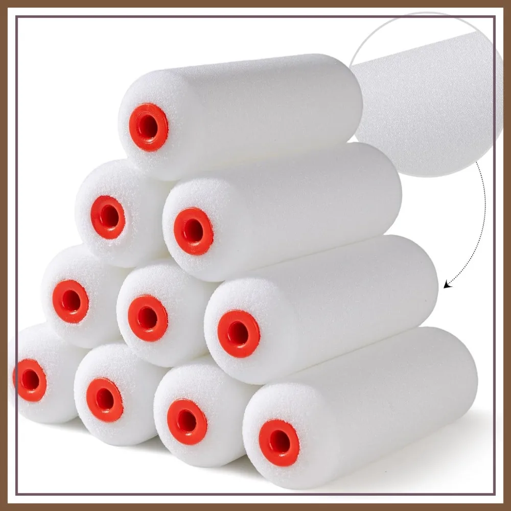 

4" Foam Paint Roller Covers 10-Pack, 50kg/m³ High Density - Washable & Reusable for Smooth Finish on Furniture, Cabinets, DIY
