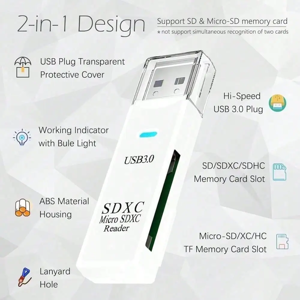 USB3.0 Micro SD Card Reader, 5Gbps 2-in-1 SD Card Reader to USB Adapter, Micro SDHC and UHS-I Cards
