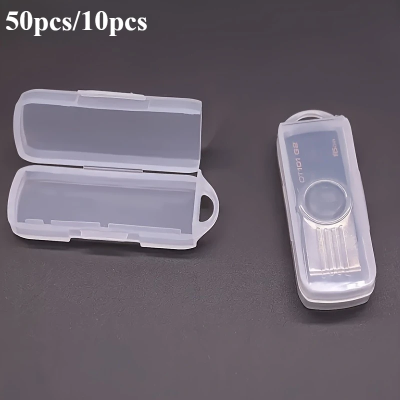 50/10 Stück transparente PC-USB-Stick-Aufbewahrungsboxen – rechteckige Organizer-Box und Korb für Zuhause, Büro, Reiseorganisation