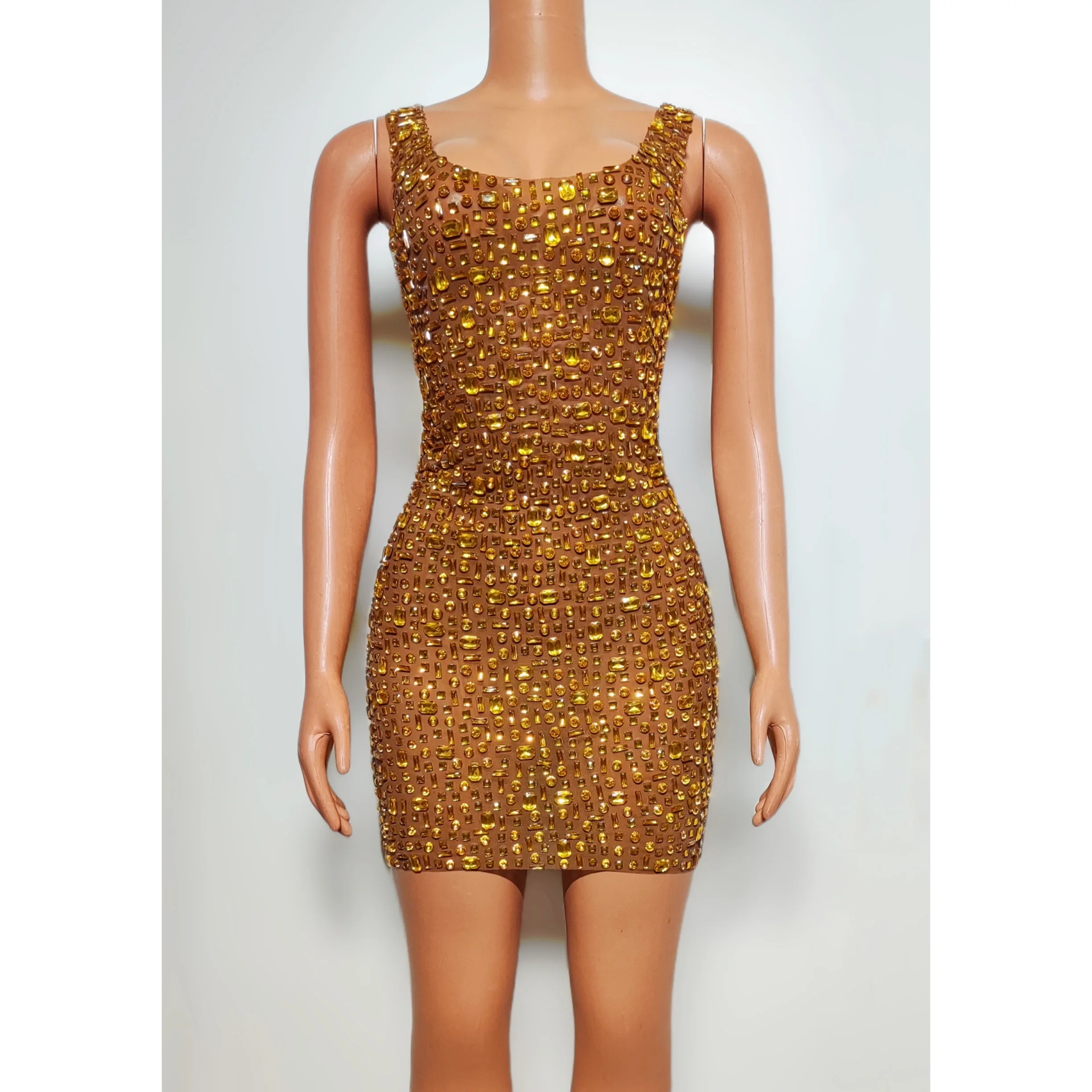 Multi-Color Rhinestone Dresses Gogo Nightclub Evening Birthday Outfit Sleeveless Short Dresses Singer Host Stage Costumes