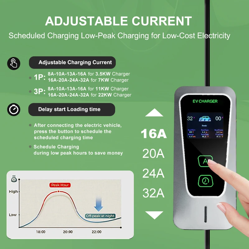 32A 7KW Portable EV Charger GBT for Electric Car 32A  1Phase Chinese Adjustable Current Controller Wall Box