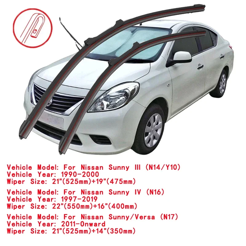 For Nissan Sunny N14 N16 N17 1997 2000 2003 2011 2012 2015 2016 2018 2019 2020 2021 Double Rubber Windshield Car Wiper Blades - view 2