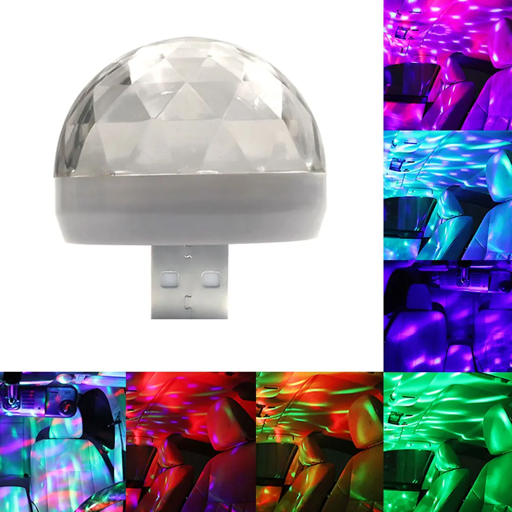 

Car USB Interior Ambiance Lights DJ RGB Auto Music Sound LED Apple Holiday Party Karaoke Atmosphere Lamp Welcome 5V Laser Light