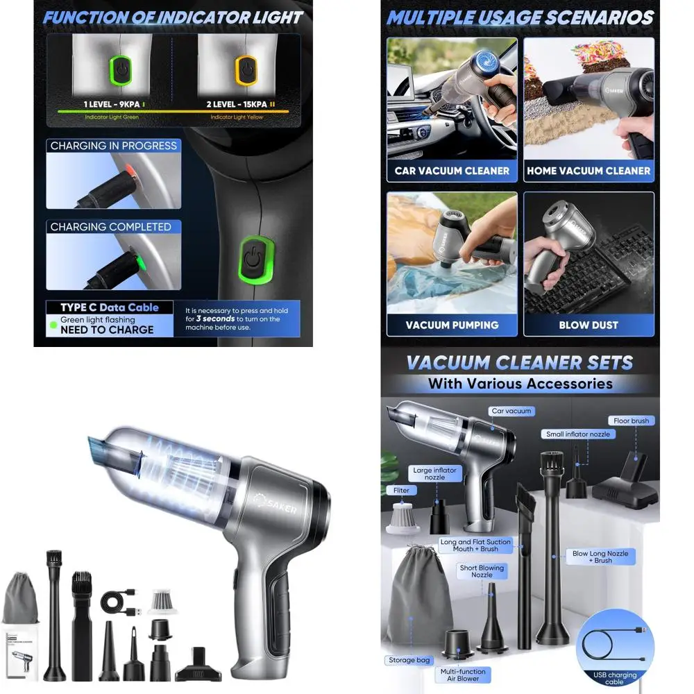 

Портативный беспроводной ручной автомобильный пылесос, 15000 Па, высокая мощность, с бесщеточным двигателем и функцией выдува, для автомобилей, офисов и домашней уборки