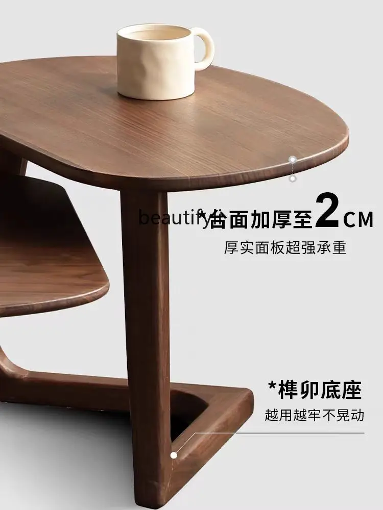 Black Walnut Wooden Tea Table Nordic Modern Minimalist Size High and Low Combination Side Table Design Special-Shaped Tea Table