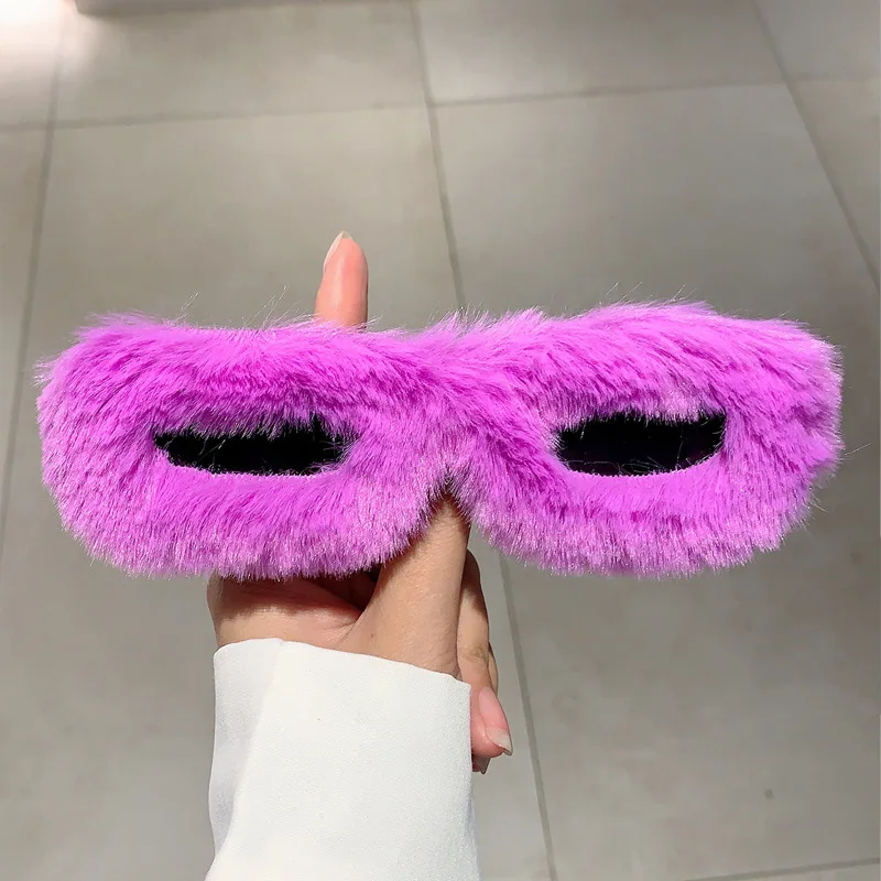 Fashion Soft Full Woollen Sunglasses Women For Men Y2K Trend Fur Velvet Pink Sun Glasses Female Luxury Brand Designer Eyeglasses