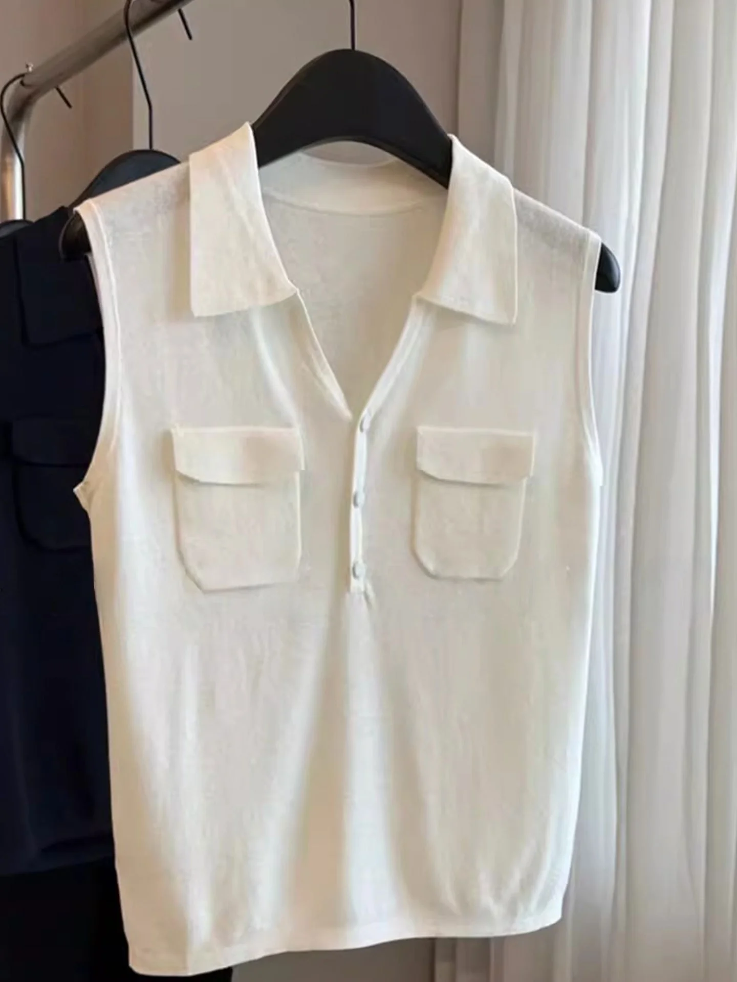 Koreańska swobodna kamizelka z dzianiny, damska, letnia, nowy fason, odkryte ramiona, luźny krój, do noszenia na co dzień.