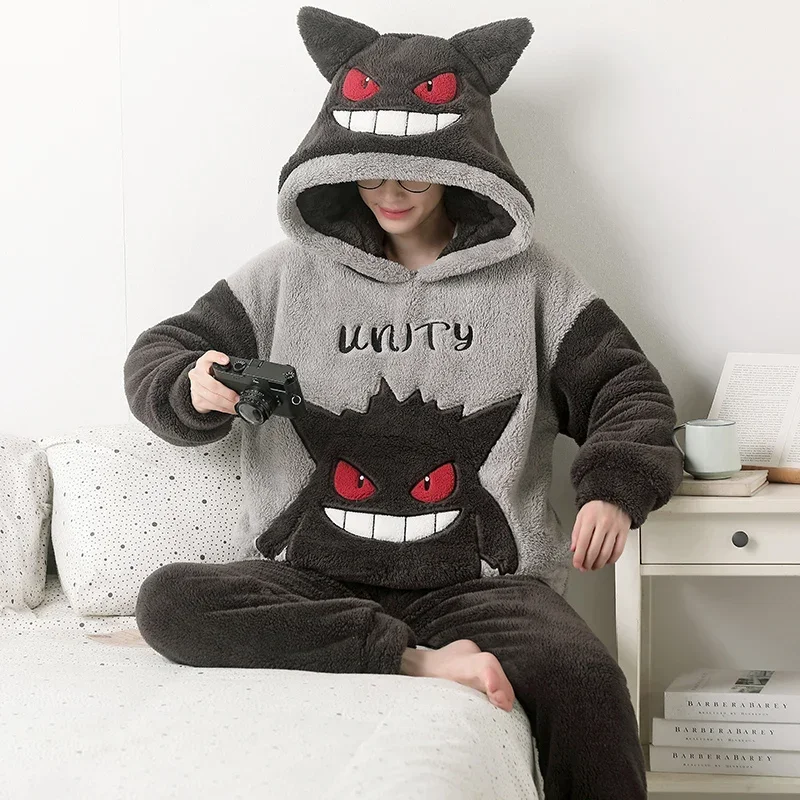 Winter Paare Männer Pyjamas Sets verdicken Nachtwäsche Erwachsenen Cartoon Anime Kawaii Frauen weichen warmen Pyjamas koreanische Kapuze Nachthemd