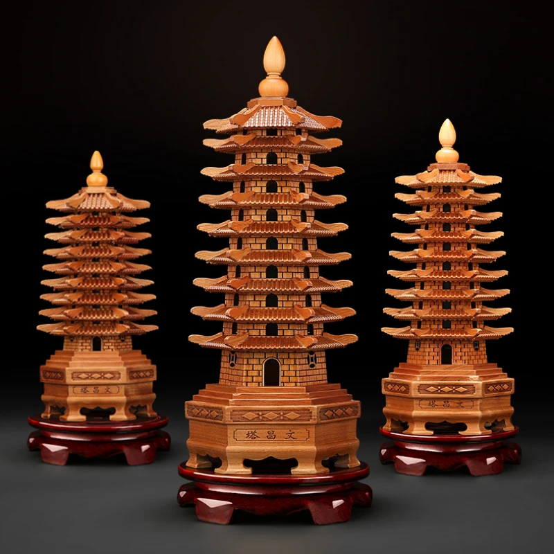 

Peachwood Wenchang Tower Decoration Desk Wooden Crafts Home Decoration Housewarming Gift Woodcarving Crafts Desk Accessories